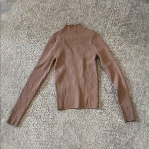 Babaton Ribbed Funnel Mock Neck Long-Sleeve Top - Taupe